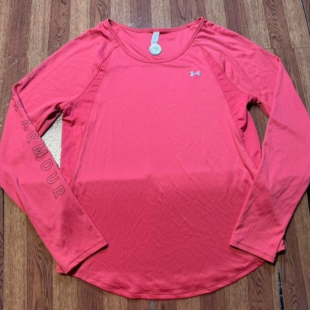 Under Armour Women's Pink Heat Tech Running Sleeve Shirt Medium